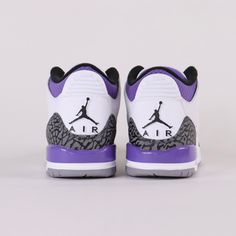 This reiteration of the 1988 Air Jordan 3 Dark Iris colourway released on August 24th, 2022. * Purple present around eyelets, and collar * Polyurethane midsole * Legendary Jumpman symbol on the tongue and heel* Tumbled white leather uppers Size and Fit* Fits true to size Mid-top Air Jordan 4 Sports Shoes, Sports High-top Air Jordan 4 With Branded Insole, Nike Purple Skate Shoes For Sports, Nike Sporty Breathable Jordan Shoes, Nike Air Jordan 4 High-top For Sports, Air Jordan 4 Sports Shoes With White Sole, Purple Jordan Sports Shoes, Purple Jordan Sports Shoes With Branded Insole, Nike Jordan Shoes With Breathable Round Toe