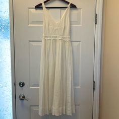 Anthropologie White / Ivory Dress. Saturday Sunday Size Small Goergous! Perfect Condition.. Never Worn White Lace Trim Maxi Dress For Casual Wear, White Maxi Length Dress With Lace Trim, White V-neck Lined Midi Dress, White A-line Midi Dress For Garden Party, White Lace Trim Maxi Dress For Day Out, Off White A-line Dress For Daywear, White Midi Sundress With Lace Trim, White Lace Trim Sundress Maxi Dress, White Lace Trim Midi Sundress