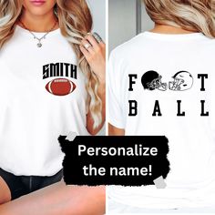 Cheer On Your Team in Style with a Custom Football Shirt for Mom! Show your football mom pride with our custom-designed Football Mom Shirt, perfect for game days and beyond. This shirt is not only stylish and comfortable but also fully customizable--add your name or your player's name to the front for a personal touch that makes it truly unique. With a bold football graphic and a design tailored just for you, this shirt is the ultimate way to support your team in style.  5-STAR REVIEWS  SATISFAC Customizable T-shirt For Football Season, Custom Print T-shirt For Football Season Team Events, Collegiate Customizable T-shirt For Football Season, Football Season Fan Apparel Tops With Custom Print, Football Season Sublimation Design T-shirt For Sports Events, College Football Season Custom Print Tops, Customizable Sports Fan Tops For Football Season, College Football Season Team Apparel, Collegiate T-shirt With Custom Print For Football Season