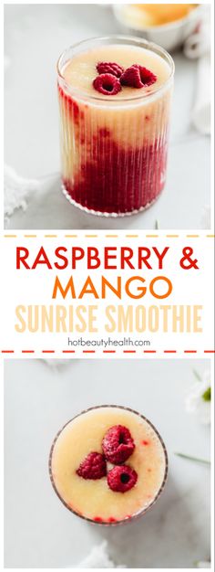 raspberry and mango sunrise smoothie in glasses