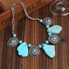 Product Name: Bohemian Style Tribal Turquoise Necklace Constellation Compass Alloy Necklace Item NO.: 21794179 Weight: 0.05 kg = 0.1102 lb = 1.7637 oz Category: Accessories> Jewelry Creation Time: 2023-04-07 Weight:130g Material:Turquoise, Alloy Cheap Accessories Jewelry, Turquoise Beaded Necklace, Knitted Necklace, Vintage Choker Necklace, Stone Ornaments, Natural Stone Necklace, Vintage Choker, Turquoise Boho, Turquoise Bead Necklaces