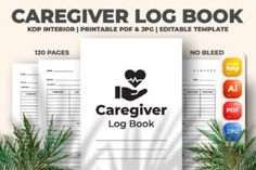 the caregiver log book is next to some pine branches and other items on display