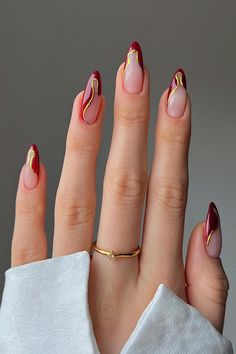 Cool Nails 2024, Asian Inspired Nails, Red Nails Inspo Almond, 2024 Nails Summer, Red Dress Nails Ideas, Grad Nails Almond, Nails For A Red Dress, Cherry Red Nails Almond, 2024 Nail Ideas