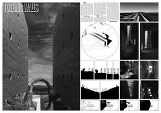 black and white architecture collage with multiple images, including an arch in the middle