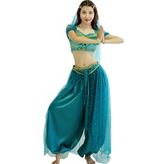 PRICES MAY VARY. ❤️ VELVET MATERIAL: the top in velvet fabric so that touch makes the costume more comfortable, and the elastic band at the bottom has good stretchability, good quality princess costume. ❤️ SATIN HAREM PANTS: satin fabric makes the pants smoother and more lustrous, and the banding design at the waist, which can be suitable for more people of different sizes.Please refer to the size chart when purchasing. ❤️ 4 PIECES SET: 4 pieces set included top, harem pants, head pieces and vei Jasmine Costume Women, Arabian Princess Costume, Athena Costume, Princess Costumes For Girls, Belly Dancer Outfits, Dancer Outfit, Princess Jasmine Costume, Arabian Princess, Costume For Girls