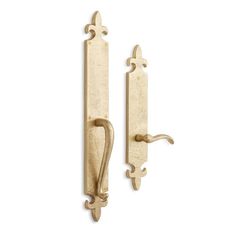 an old style door handle on a white background