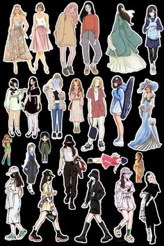 various stickers of people in different outfits