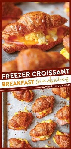 A must-have breakfast idea! It's great to make ahead and also freezer-friendly. Paired with scrambled eggs, ham, and cheese, these croissant breakfast sandwiches are filling. Prep for the week ahead with this tasty breakfast recipe! Mini Croissant Sandwiches, Croissant Breakfast Sandwiches, Crossiant Recipes, Croissant Sandwiches, Croissant Breakfast Sandwich, Mini Croissant, Breakfast Sandwich Recipes