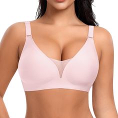 PRICES MAY VARY. V Neck Mesh Wireless Bras - V neck mesh design can gather and lift your breasts, show the breast line and your sexy cleavage. Made from 55% Nylon & 45% Spandex, no underwire, our no wire bras for women is soft, smooth, stretch and comfortable, breathable and no odor. Our wirefree seamless bra hug your body gently, no restraint. An everyday bras that is comfy to wear it all day Wireless Push Up Bra - Featuring with jelly stripes and 3D cup shape support design, soft and powerful. Supportive Bras, Underwire Bras, Wireless Bras, Padded Bralette, Support Design, Everyday Bra, Seamless Bra, Wireless Bra, Support Bras