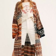 NWT Free People Landmark Cardi Cardigan Long Maxi Boho Sweater $298 XS X-Small | eBay Fall Jacquard Knit Cardigan For Layering, Fall Long Sleeve Cardigan With Fair Isle Pattern, Cozy Jacquard Knit Cardigan For Fall, Long Sleeve Fair Isle Cardigan For Fall, Casual Jacquard Knit Sweater Coat For Fall, Fall Fair Isle Long Sleeve Cardigan, Fall Fair Isle Pattern Long Sleeve Cardigan, Fall Cotton Jacquard Knit Outerwear, Spring Knit Cardigan With Fair Isle Pattern