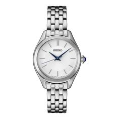 Dress up any casual or business attire with this sophisticated women's Seiko watch. Click on this JEWELRY & WATCHES GUIDE to learn about fit, styles, materials and more! Dress up any casual or business attire with this sophisticated women's Seiko watch. Click on this JEWELRY & WATCHES GUIDE to learn about fit, styles, materials and more! DISPLAY Dial type: sunray Face cover material: sapphire crystalCASE Material: stainless steel Caseback material: stainless steel Waterproof screw-down caseback Seiko Coutura, White Dial Watch, Seiko Watch, Tag Heuer Watch, Watch Storage, Bridal Engagement Rings, Seiko Watches, Women Essentials, Business Attire