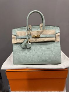 Hermès Birkin 25 Alligator Vert D’eau Gold Hardware Rare Birkin, Birkin Purse, Dream Purse, Brand Card, Birkin Bags, Purse Collection, Birkin Handbags, Hermes Birkin 25, Womens Designer Bags