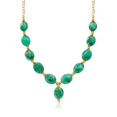 Ross-Simons - 80.00ct t. w. Emerald Bead Necklace in Gold Over Sterling. 18". Just the necklace to liven up your look, this sizable style features 80.00 ct. t. w. oval emerald beads stationed on an 18kt yellow gold over sterling silver curb chain with a 2" extender. Lobster clasp, emerald bead necklace. Emerald birthstones are the perfect gift for May birthdays. Essential Jewelry, Necklace Emerald, Emerald Birthstone, Jewelry Styles, Emerald Bead, Necklace Necklace, Emerald Stone, Fine Jewellery Necklace, Curb Chain