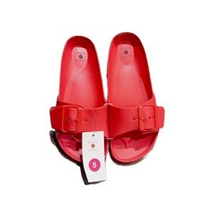 New! Megan Eva Single Buckle Band Lightweight Slide|Sandals By Shade & Shore Red Women's 5 Red/Megan Single-Band Lightweight Eva Slide Sandals From Shade & Shore Wide Single Buckle Band And Contoured Footbed For Custom Fit Super Lightweight Makes For Great Comfort Slip-On For Easy On/Off Fun Bright Red Color No Box Red Sandals With Buckle Closure For Summer, Red Buckle Closure Sandals For Summer, Red Sandals With Buckle Closure For Spring, Red Flat Sandals With Buckle Closure, Red Sandals With Buckle Closure For Beach, Red Buckle Closure Sandals For Beach, Red Adjustable Trendy Sandals, Trendy Adjustable Red Sandals, Trendy Red Adjustable Sandals