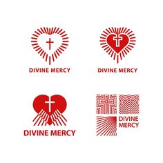 four different logos for divine mercy and divine mercy