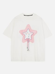 TALISHKO - Knitting Star Print Tee - streetwear fashion Trendy Star Print T-shirt For Streetwear, Summer Cotton T-shirt With Star Patch, Trendy Summer T-shirt With Star Patch, Relaxed Fit T-shirt With Star Print For Spring, Spring Relaxed Fit T-shirt With Star Print, Oversized Star Print T-shirt For Streetwear, Casual T-shirt With Star Print For Spring, Spring Crew Neck T-shirt With Star Print, Trendy Star Print Streetwear T-shirt