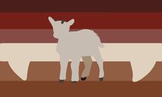 a donkey standing in front of a red, white and brown wall with stripes on it's side