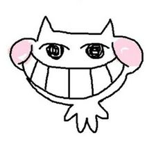 the face of an anime character with big eyes and pink ears, smiling at the camera