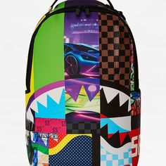 Description Combining Artwork From Past Sprayground Collections, The Wonderful Mind Dlx Backpack Offers A Truly Eye-Catching Look. It's Made Using Water-Resistant Vegan Leather Material, Has Plush Ergonomic Shoulder Straps, And Safely Houses A 15" Laptop Within Its Main Compartment. Designed With Organizer Pockets Galore, The Luggage-Friendly Design Comes Finished With A Hidden Stash Compartment For Added Security. About Features Wonderful Mind Dlx Backpack From Sprayground. Vegan Leather Constr Functional Multicolor Bags For Streetwear, Multicolor Rectangular Bags For Streetwear, Casual Multicolor Backpack For Streetwear, Modern Multicolor Standard Backpack, Sprayground Bookbags, Spray Ground, Bottle Sleeves, Friendly Design, Secondary School