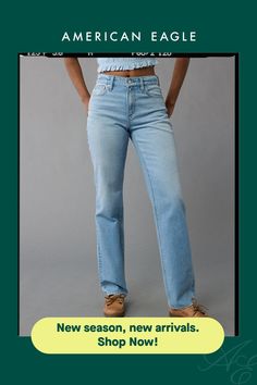 Stretch/Mid-weight structured denim with just enough stretch for everyday comfort/True jean-like fabric that holds its shape/Light wash True Jeans, Graphic Tops, Denim Shop, High Jeans, Date Night Outfit, High Waist Jeans, Straight Jeans, Straight Leg Jeans, Jumpsuit Dress