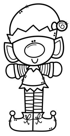 a black and white drawing of a cartoon character wearing a santa claus hat, holding a candy cane