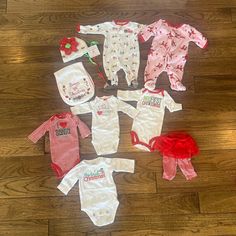 4 Long-Sleeved Onesies 2 Footed Snap Sleepers 1 Pair Of Pants (Skirted) All Of Above Carter’s Brand. 1 Burp Cloth 1 Hat (Nwt) - Mud Pie In Good Condition. Comes From A Pet Free And Smoke Free Home. Cute Christmas Playtime Sets, Cute Red Christmas Sets, Cute White Sets For Festive Occasions, Cute Red Festive Sets, White Holiday Playtime Sets, Matching Christmas Pajamas Newborn, My First Christmas Onesie Red, Christmas Long-sleeve Playtime Onesie, Christmas Set