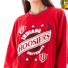 Vintage Style Ncaa Indiana Hoosiers Shirt, Indiana University Bloomington Shirt Product Details Unisex Graphic Tee For Men & Women Lightweight, Extremely Comfortable, And Durable Cotton Blend Fabric Machine Wash At 30c. Do Not Tumble Dry. Wash Inside-Out In Cool Water With Similar Colours Using A Gentle Cycle. If Ironing Is Necessary, Iron Inside-Out On The Lowest Setting. Do Not Wash Within 24 Hours Of Receiving. S H I P P I N G Orders Are Shipped As Soon As Possible Please Check Listing. Usps Indiana University Clothes, Vintage Indiana University, Vintage College Tee, Retro Red Top For Game Day, Red Retro Top For Game Day, University Red Varsity Top For Fall, Indiana University Game Day Outfit, Vintage College Shirts, Bed Party