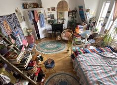 an aerial view of a living room and bedroom