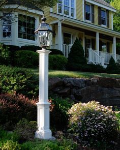 Mayne plastic lamp posts are made from high-quality polyethylene with built-in UV inhibitors for long lasting protection from the elements. Package includes 6-ft decorative post and steel ground mount conduit. Steel mounting pipe measures 3-in D x 89-in L and accommodates most residential post lamps. Steel pipe should be buried in concrete for secure installations. Product ships in 1 box. Note: light fixture and wiring materials not included. 15-year limited warranty. Made in the USA. Mayne White 74-in Post Light Pole | 5835-W Front Yard Decor, Driveway Lighting, Outdoor Lamp Posts, Lamp Posts, Railings Outdoor, Garden Tool Shed, Lamp Post Lights, Lantern Post, Light Pole