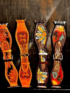 Apple watch    hand tooled leather straps    many variations  available Apple Smart Watch, Smart Watch Bands, Smart Watch Apple, Embroidered Leather, Hand Tooled Leather, Leather Watch Strap, Leather Watch Bands, Tooled Leather, Women Wrist Watch