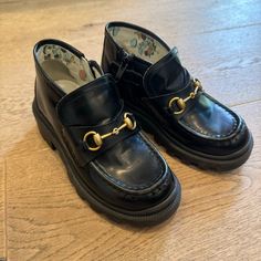 Amazing Gucci Boots! So Fun And Fashionable. They're Perfect, Used Lightly. Black Boots With Horsebit Detail And Round Toe, Gucci Black Round Toe Boots, Gucci Boots, Gucci Black, Gucci Shoes, Shoes Black, Black Shoes, Kids Shoes, Shoe Boots