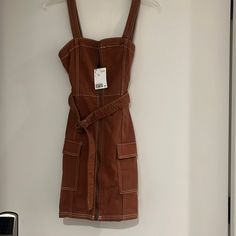 Rust Color, Junior Dress With Side Pockets And Belt. Brand New With Tag. Cute Brown Mini Dress For Spring, Cute Fitted Dresses With Pockets, Cute Fitted Brown Dress, Cute Sleeveless Dress With Pockets, Cute Cotton Mini Dress For Fall, Brown Sleeveless Cotton Mini Dress, Cotton Sundress Mini Dress With Pockets, H&m Fitted Sundress, Fitted Brown Cotton Mini Dress