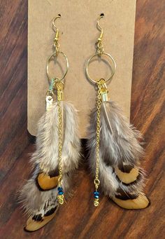 Handmade pheasant feather earrings Diy Feather Earrings, Gold Feather Earrings As A Gift, Boho Feather Earrings, Gold Feather Earrings For Gift, Feather Resin Earring, Feather Earrings Diy, Bohemian Dangle Earrings With Feathers, Elegant Brown Feather Earrings, Pheasant Feather Earrings