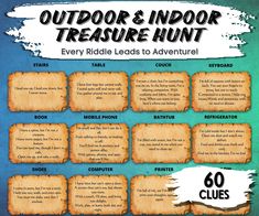 an outdoor and indoor adventure hunt poster with instructions for how to use the trail map