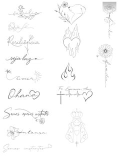 some tattoos that are on the back of a sheet of paper with writing in it