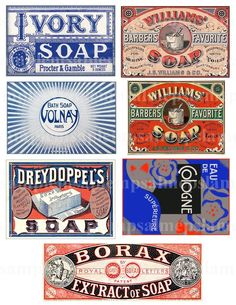 six different types of soap labels