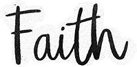 the word faith written in black ink