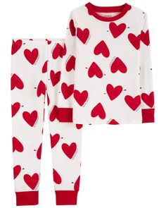 Crafted in snug fit cotton, these lovely jammies are perfect for your sweet girl. Carter's cotton PJs are not flame resistant. But don't worry! They're designed with a snug and stretchy fit for safety and comfort. Cute White Sets With Heart Print, Cute White Heart Print Sets, White Heart Print Sleepover Set, Valentine Pajamas, Carters Size Chart, Cotton Pjs, Cotton Pajamas, Carters Girl, Valentine Print