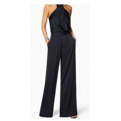 Ramy Brook Satin Iris Pants. Nwt. Size Large Color- Black. Retail- $375 Med- Waist (Laying Flat Across)- 15” Hips- 21” Inseem- 35” Rise- 14” Satin Palazzo Pants, Black Halter Jumpsuit, Black Palazzo Pants, Orange Jumpsuit, Satin Jumpsuit, Silk Jumpsuit, Flare Jumpsuit, Cropped Pants Women, Wide Leg Dress Pants