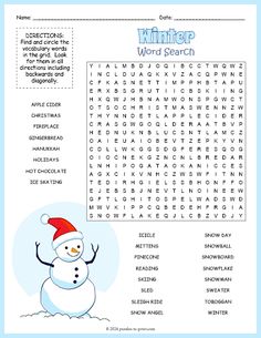 a snowman word search is shown in this image