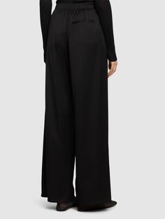 Front button and concealed zip closure. Belt loops. Model is wearing a sizeI Sleek Full Length Wide Leg Pants With Belt Loops, Sleek Wide Leg Bottoms With Belt Loops, Full Length Evening Pants With Belt Loops, Sleek Full Length Bottoms With Belt Loops, Sleek Full-length Bottoms With Belt Loops, Evening Straight Pants With Belt Loops, Evening Bottoms With Belt Loops And Full Length, Straight Leg Evening Pants With Belt Loops, Straight Leg Pants With Belt Loops For Evening