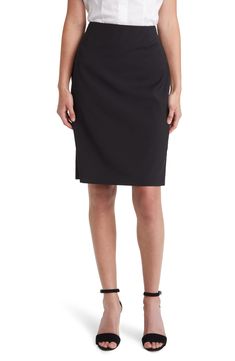 Bring modern style to your work-to-weekend wardrobe with this pencil skirt crafted from pure virgin wool. 23" center front length (size 8)   Lined   100% virgin wool   Dry clean   Imported   Hugo Boss/BOSS/HUGO has received the Fair Labor Association accreditation, which signifies that the company has effective systems and procedures in place to successfully uphold fair labor standards throughout its supply chains, including strategies and tools to address and improve working conditions Chic Business Knee-length Pencil Skirt, Chic Knee-length Pencil Skirt For Business, Tailored Pencil Skirt For Workwear, Tailored Elegant Business Skirt, Tailored Pencil Skirt For Office, Tailored Knee-length Skirt For Work, Tailored Skirt For Office, Formal Wool Pencil Skirt Knee-length, Wool Lined Skirt For Workwear