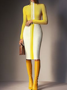 Stylewe offers stylish and concessional Sweater Dresses.. SPU: 11WSW9O4053, Color: White-Yellow, Pattern:Color Block, Activity:Daily. Yellow Long Sleeve Bodycon Dress, Yellow Knee-length Bodycon Dress, Yellow Bodycon Dress For Fall, Elegant Yellow Long Sleeve Bodycon Dress, Yellow Long Sleeve Stretch Bodycon Dress, Yellow Fitted Knee-length Bodycon Dress, Chic Yellow Bodycon Dress For Spring, Yellow Stretch Elegant Bodycon Dress, Elegant Yellow Stretch Bodycon Dress