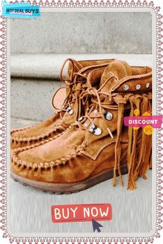 Tassels Rivets Faux Suede Boots Brown Suede Moccasins With Tassels, Bohemian Brown Boots With Tassels, Brown Bohemian Boots With Tassels, Suede Ankle Lace-up Boots With Textured Sole, Bohemian Suede Fringe Boots, Faux Suede Boots, Suede Boots, Rivets, Boot Shoes Women