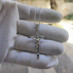 İt is  made of 925 k Sterling Silver Crucifix as small, medium and large sizes,it comes with 50 cm Silver Chain Jesus Cross Necklace, Crucifix Necklace, Jesus Cross, Jesus Christus, Jesus On The Cross, Religious Gifts, Cross Pendant, Pendant Necklaces, Jesus Christ