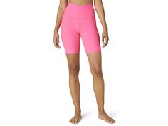 Beyond Yoga Spacedye At Your Leisure High Waisted Biker Shorts - Women's Clothing : Electric Pink Heather : Push your limits and go beyond with the Beyond Yoga Spacedye At Your Leisure High Waisted Biker Shorts, also your off-the-clock extra comfy look. Form-fitting lightweight, soft activewear jersey. Comfortable 4-way stretch fabric with a brand logo at back. overlapping front waistband. 87% polyester, 13% spandex. Machine wash, tumble dry. Made in the USA. Inseam: 7 in. Beyond Yoga, 4 Way Stretch Fabric, Biker Shorts, Yoga Women, Brand Logo, Active Wear, Yoga, High Waisted, Womens Shorts