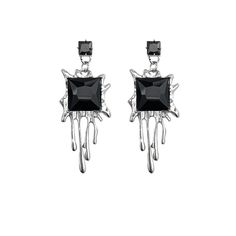 Fashion Element: Tassel Style: Advanced Sense Silver Alloy Earrings For Evening, Trendy Silver Jewelry For Evening, Trendy Silver Metal Crystal Earrings, Trendy Sterling Silver Earrings For Evening, Trendy Black Sterling Silver Earrings, Drop Earrings For Party, Party Drop Earrings For Pierced Ears, Silver Gothic Dangle Earrings, Gothic Sterling Silver Earrings For Parties