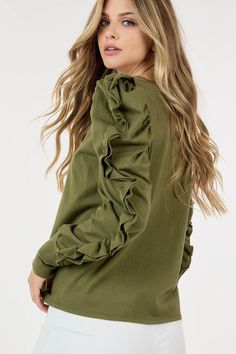 LONG SLEEVE TOP SHOULDER AND SLEEVE DETAILS Sleeve Detail, Puff Sleeves, Long Sleeve Top, Puff Sleeve, Long Sleeve Tops, Ruffle Blouse, Sleeve Top, Long Sleeve, Women's Top