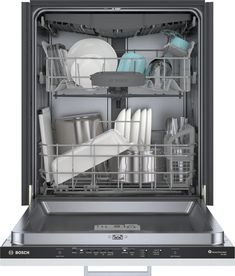 an open dishwasher with dishes in it