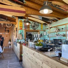 the inside of a restaurant with lots of counter space